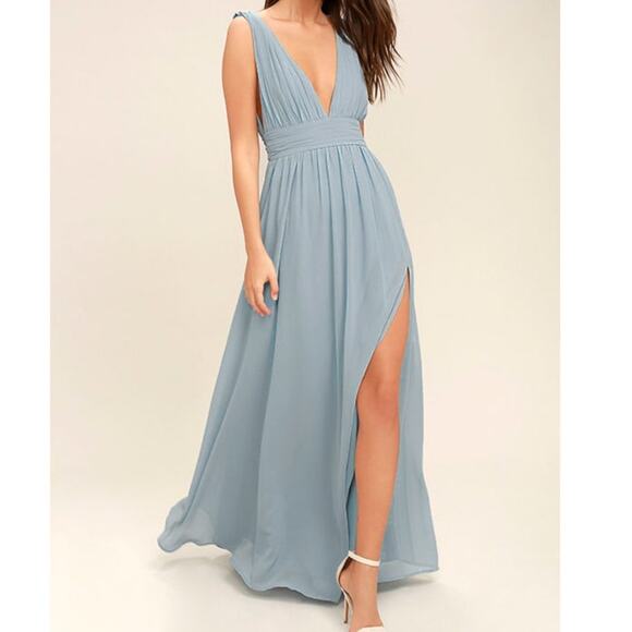Lulus NWT Heavenly Hues Light Blue Plunging Chiffon Sleeveless Maxi Dress Small - Picture 1 of 10